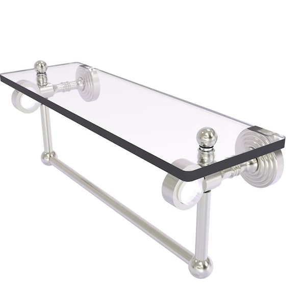 Allied Brass Pacific Grove 16 in. W 6.4 in. H x 5.13 in. D Glass Rectangular Shelf in Satin Nickel with Towel Bar