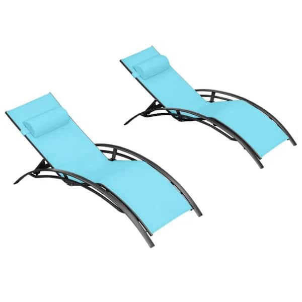 Aluminum Patio Chaise Lounge Set Metal Outdoor Beach Pool Sunbathing Lawn Lounger Recliner Chair