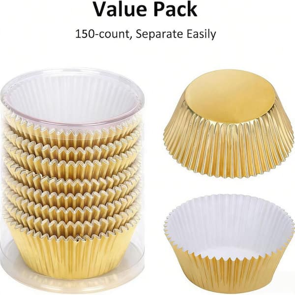 3.5 in. Gold Foil Cupcake Liners with Premium, Greaseproof, Sturdy for Baking Muffins and Cupcakes, Gold (150-Pack)