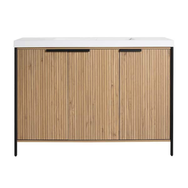 48 in. Freestanding Single Beige Bath Vanity with White Resin Top Unassembled