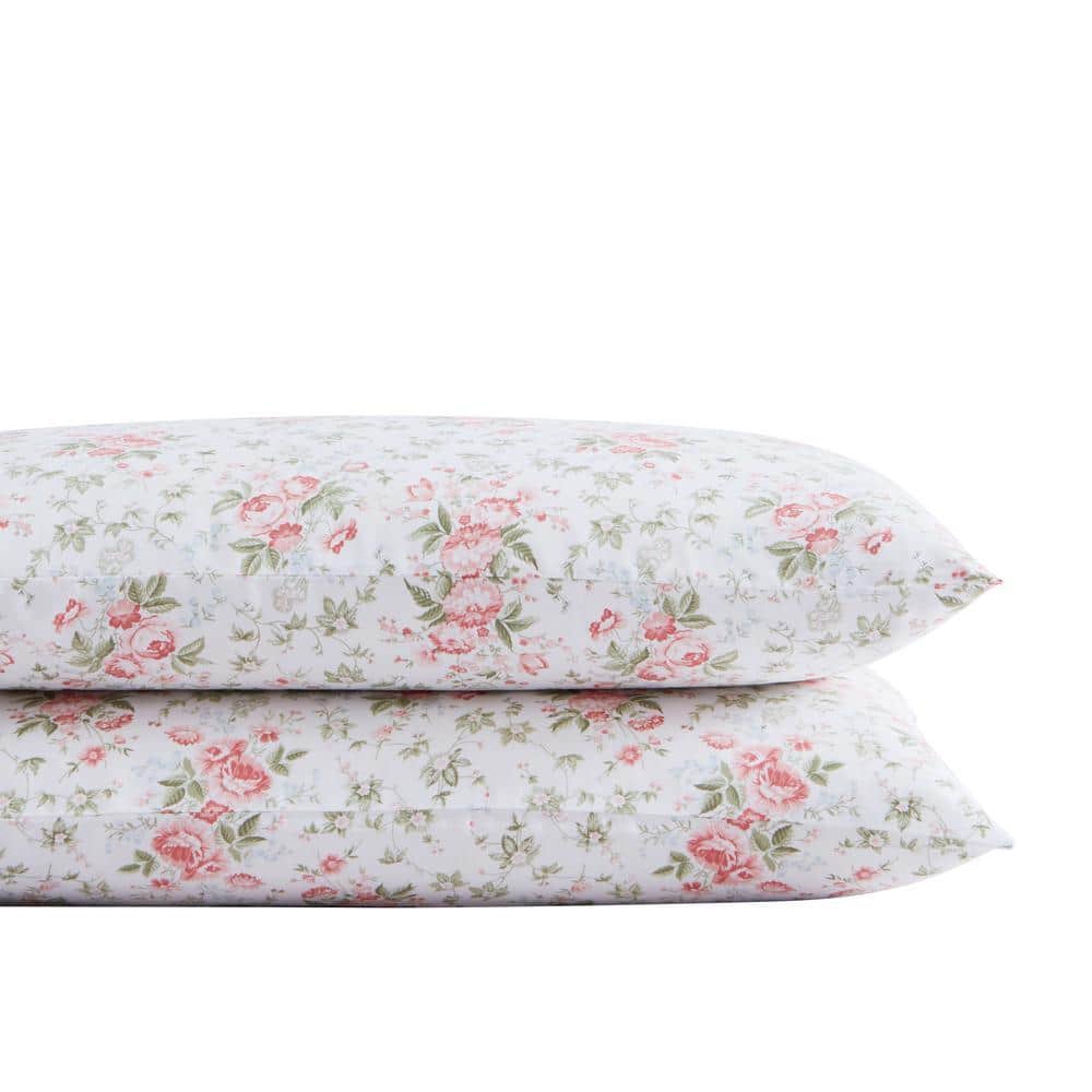 Laura Ashley Lilian 2-Piece Red T300 Cotton Standard Pillowcase
