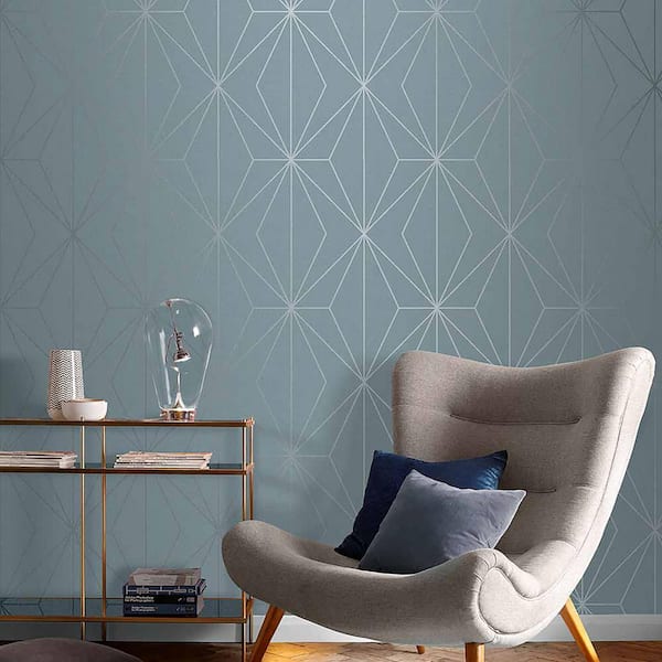 Harmony Deep Sky Blue and Silver Geometric Paste the Wall Wallpaper