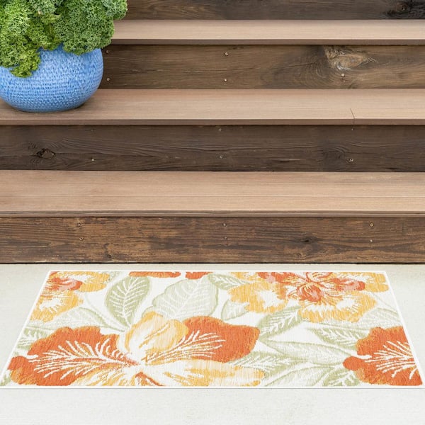 Flora Orange 2 ft. x 3 ft. Floral Indoor/Outdoor Area Rug