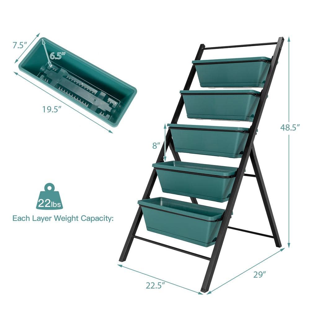 Green 5-Tier Vertical Herb Garden Planter Box with Iron Frame