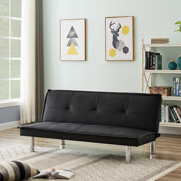 Eer Black Pu Leather Sofa Bed Couch