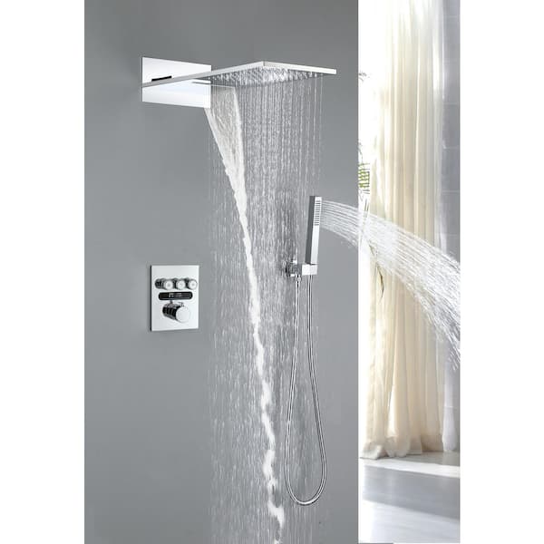 Modland 2-Spray Patterns with 1.6 GPM 9 in. Wall Mount Dual Shower Heads with Handheld Shower in Chrome