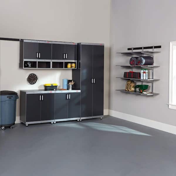Rubbermaid FastTrack Garage Laminate Cabinet Set in Black/Silver (4-Piece)  FTCS10001 - The Home Depot