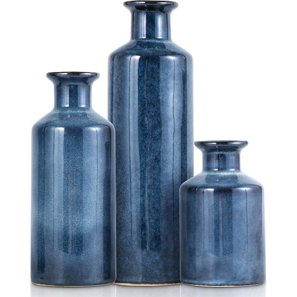 Blue 3 in. x 10 in. Ceramic Modern Minimalist Vase Set of 3 Z0B6PNLLWF ...