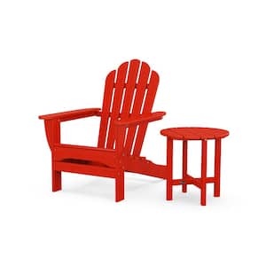 Monterey Bay 2-Piece Plastic Patio Conversation Set Adirondack Chair with Side Table in Sunset Red