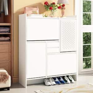 White Wood Shoe Storage Cabinet Shoe Rack Storage Organizer with Pegboard, 2-Drawers, Adjustable Shelves for Entryway
