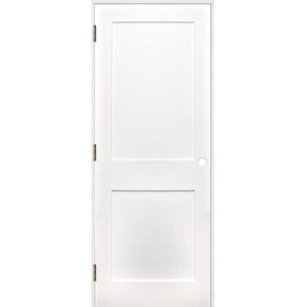 32 in. x 80 in. Shaker 2-Panel Solid Core Primed Pine Reversible Single Prehung Interior Door with Satin Nickel Hinges