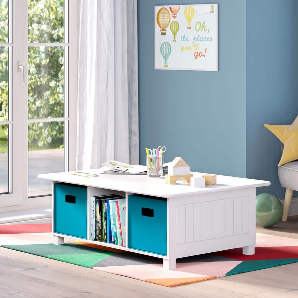 White Wooden Kids Activity Table with 6 Storage Cubbies