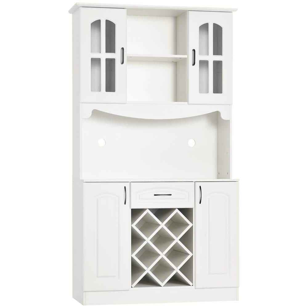 73 in. White Kitchen Pantry, Buffet with Hutch, Cupboard for Microwave, with Utility