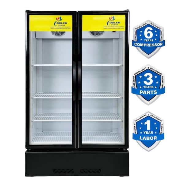 39 in. W 16.5 cu. ft. NSF Commercial Glass Swing 2-Door Upright Display Beverage Cooler Refrigerator in Black