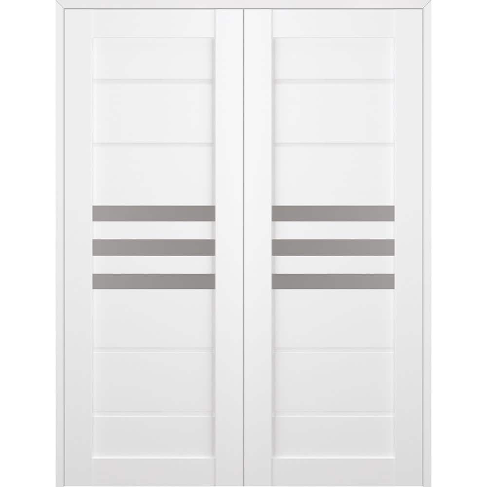 Dome 48 in. x 84 in. Both Active Frosted Glass 3-Lite Bianco Noble Wood Composite Double Prehung Interior Door price history on PriceWatchPro