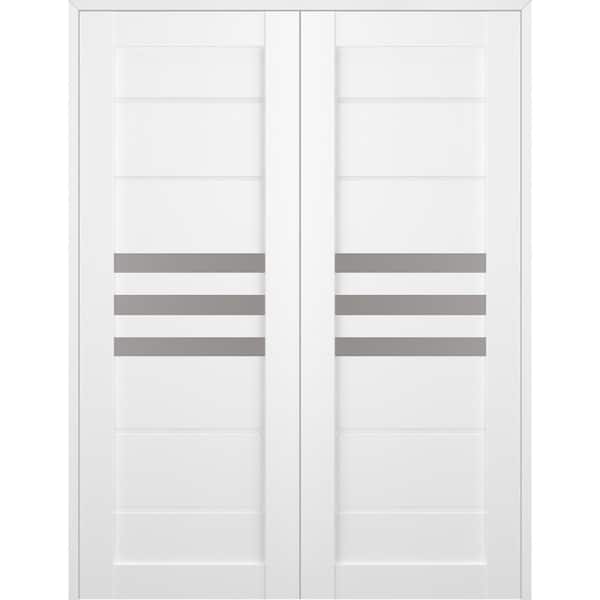 Belldinni Dome 64 in. x 84 in. Both Active Frosted Glass 3-Lite Bianco Noble Wood Composite Double Prehung Interior Door