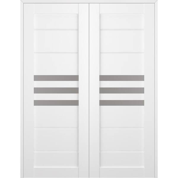 Belldinni Dome 56 in. x 96 in. Both Active 3-Lite Bianco Noble Wood Composite Double Prehung Interior Door