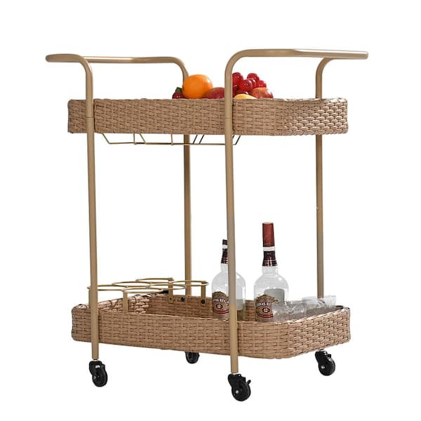 PamaPic Wicker Outdoor Bar Serving Cart with Wheels