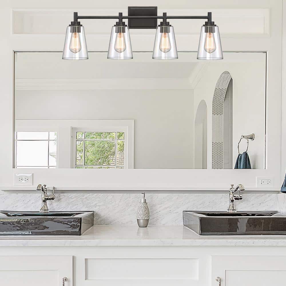 Westin 31 in. 4-Light Matte Black Industrial Vanity Light with Clear Glass Shades price history on PriceWatchPro