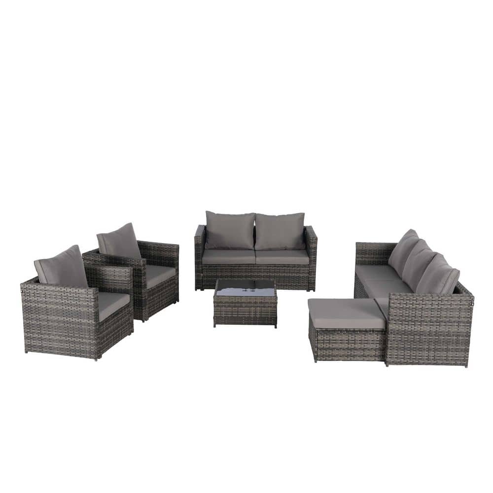 6-Pieces Wicker Outdoor Sectional Set, All Weather Conversation Set with Da