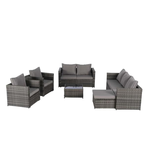 Unbranded 6-Pieces Wicker Outdoor Sectional Set, All Weather Conversation Set with Dark Gray Cushions for Garden Backyard