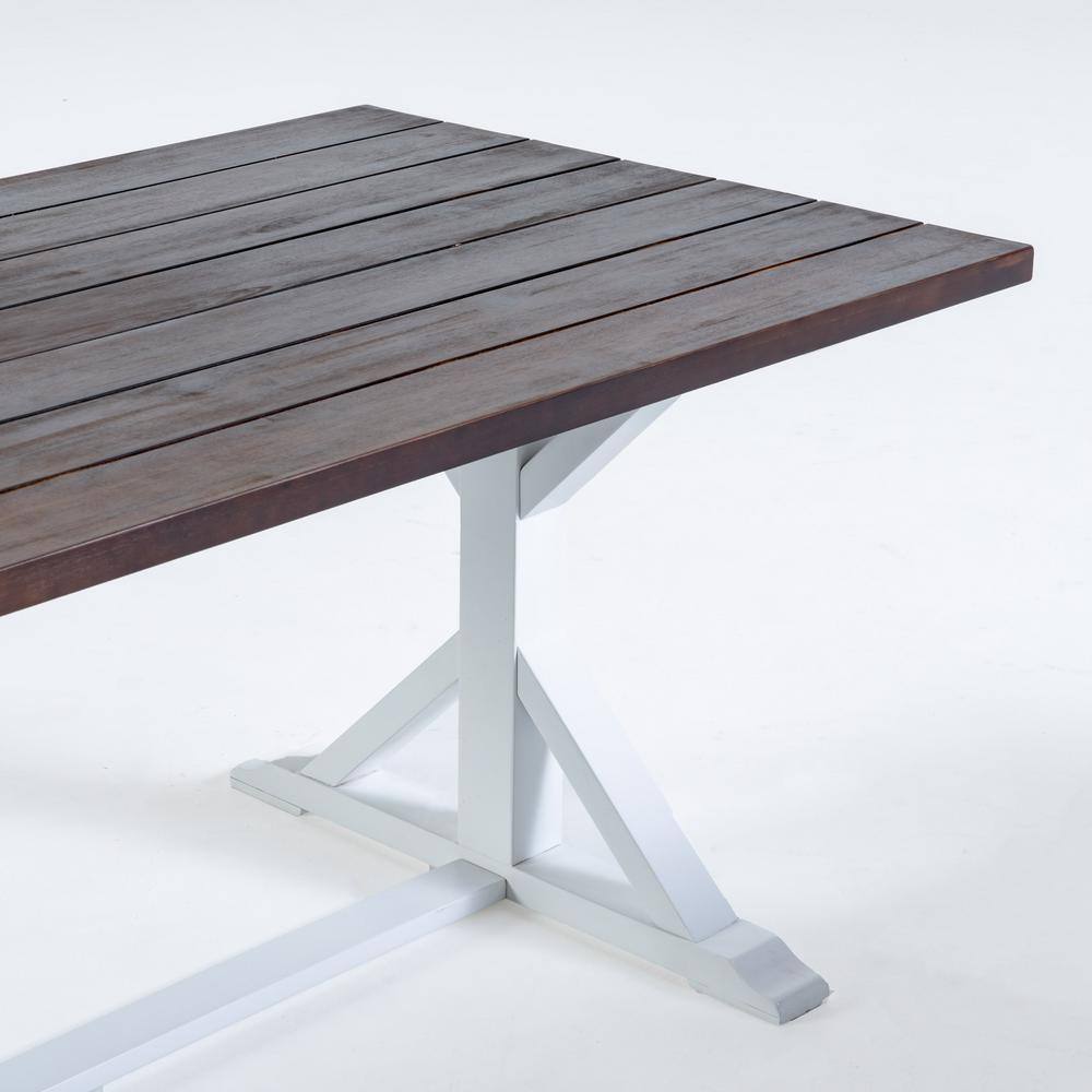 Rustic Dark Brown and White Acacia Wood Outdoor Dining Table