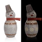 30 in. Tall Weathered Barrel Snowman With Warm White LED Lights