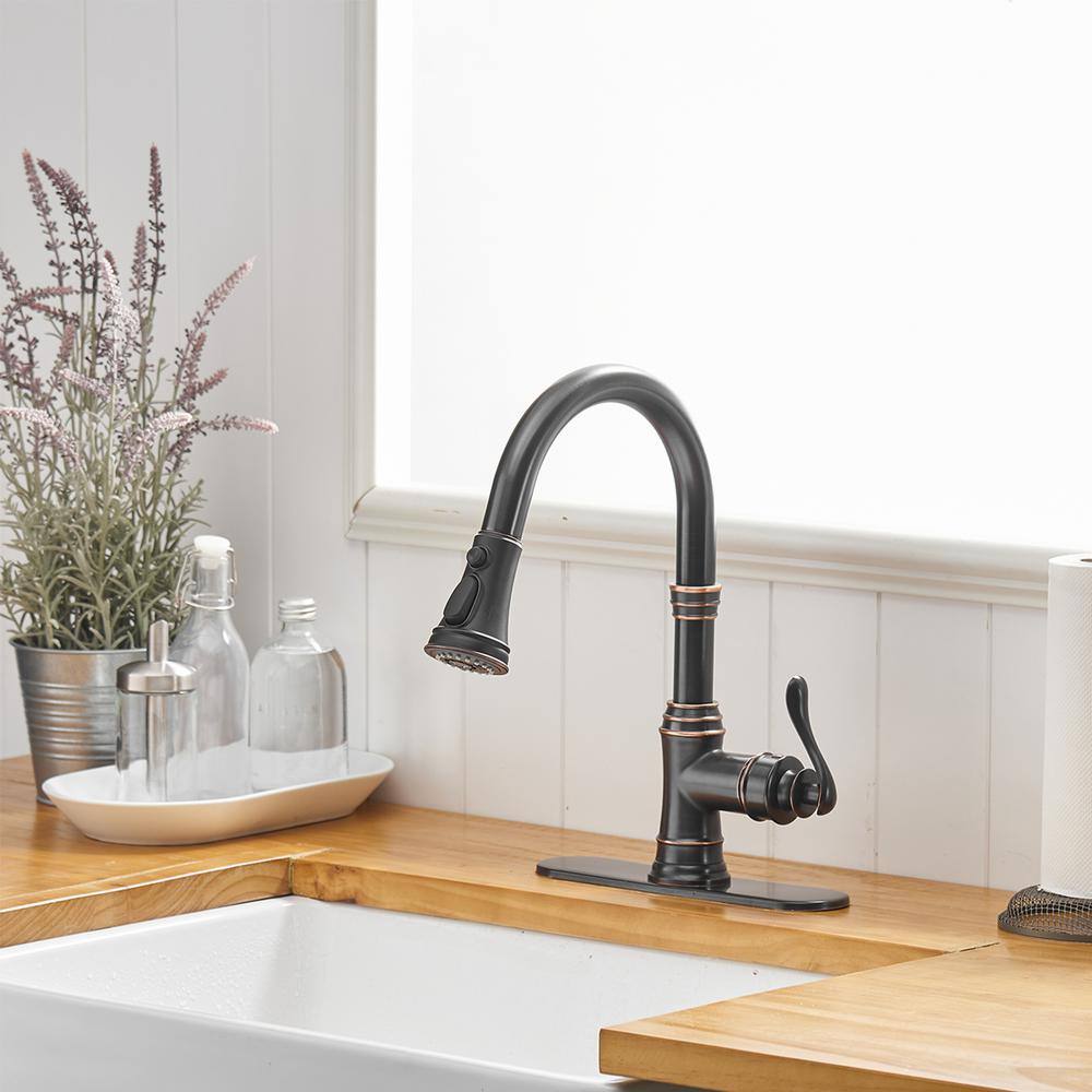 Oil Rubbed Bronze High Arc Kitchen Faucet with Pull-Out Spray