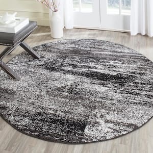 Adirondack Silver/Black 4 ft. x 4 ft. Round Distressed Solid Area Rug