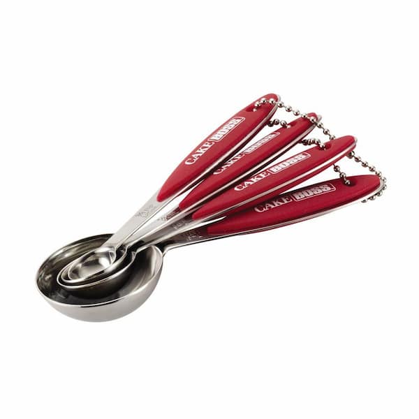 Cake Boss Stainless Steel Tools and Gadgets 5-Piece Measuring Spoon Set with Red Silicone Grips