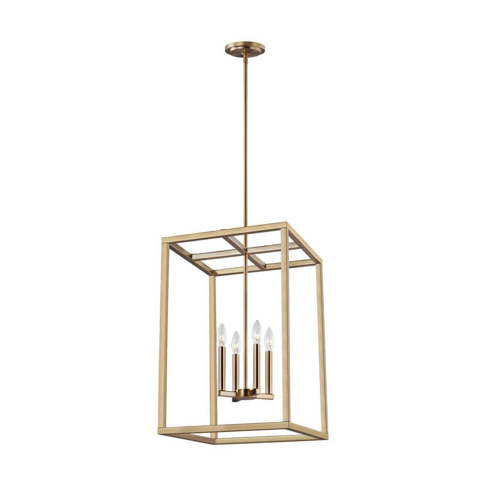 Satin Brass 4-Light Indoor/Outdoor Pendant with Clear Silver Wire