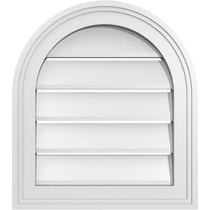 16 in. x 18 in. Round Top Surface Mount PVC Gable Vent: Functional with Brickmould Frame