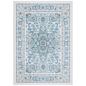 Cabana Navy/Gray 3 ft. x 5 ft. Border Medallion Floral Indoor/Outdoor Patio  Area Rug
