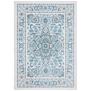 Cabana Navy/Gray Doormat 3 ft. x 5 ft. Border Medallion Floral Indoor/Outdoor Patio Area Rug