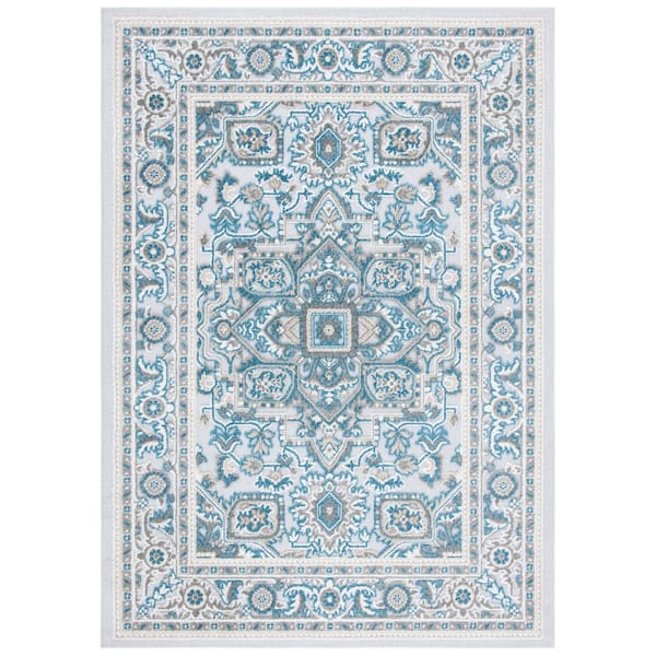 SAFAVIEH Cabana Navy/Gray Doormat 3 ft. x 5 ft. Border Medallion Floral Indoor/Outdoor Patio Area Rug