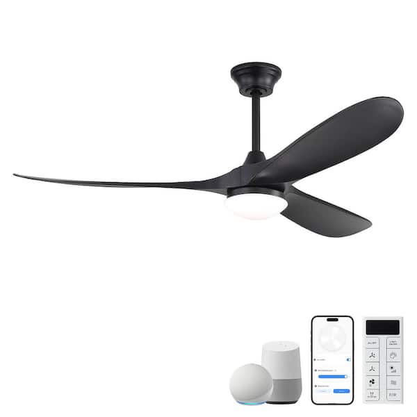 Modern 60 in. Black 3 ABS Blades Downrod Standard Ceiling Fan with LED Light and Remote Included