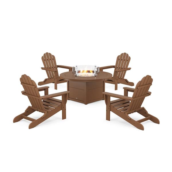Trex Outdoor Furniture Monterey Bay 5-Pieces Plastic Folding Adirondack Patio Fire Pit Set in Tree House