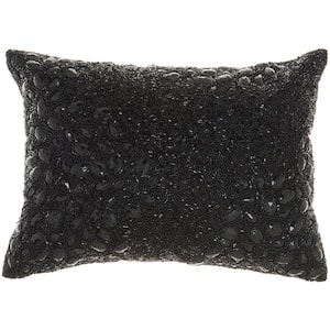 Luminescence Black Abstract 14 in. x 10 in. Rectangle Throw Pillow
