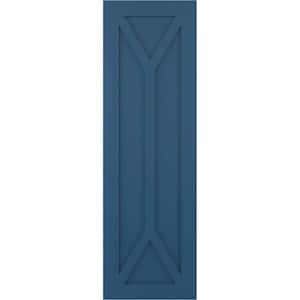 18 in. x 27 in. PVC True Fit San Carlos Mission Style Fixed Mount Flat Panel Shutters Pair in Sojourn Blue