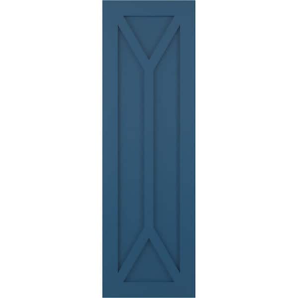 Ekena Millwork 18 in. x 50 in. PVC True Fit San Carlos Mission Style Fixed Mount Flat Panel Shutters Pair in Sojourn Blue
