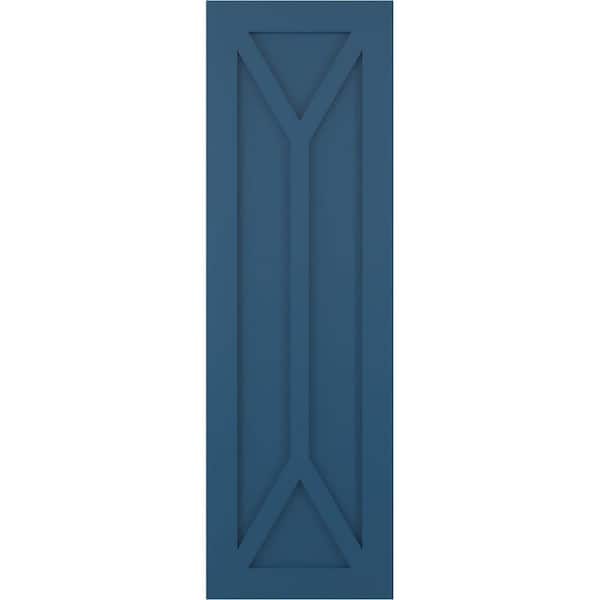 Ekena Millwork 18 in. x 54 in. Flat Panel True Fit PVC San Carlos Mission Style Fixed Mount Shutters Pair in Sojourn Blue