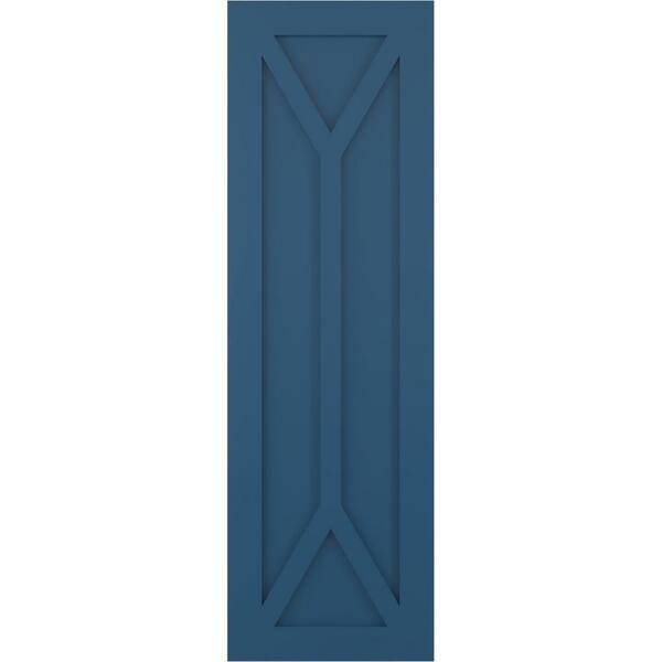 Ekena Millwork 18 in. x 71 in. True Fit Flat Panel PVC San Carlos Mission Style Fixed Mount Shutters Pair in Sojourn Blue