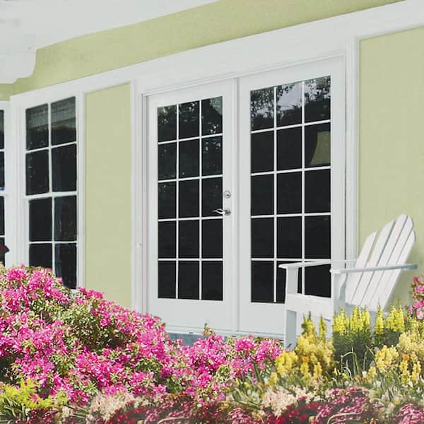 72 in. x 80 in. Fiberglass Smooth White Left-Hand Inswing Hinged Patio Door with 15-Lite GBG