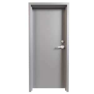 36 in. x 84 in. Left-Handed Gray Primed Steel Commercial Door Kit with Cyl Lock/Deadbolt and 180 Minute Fire Rating