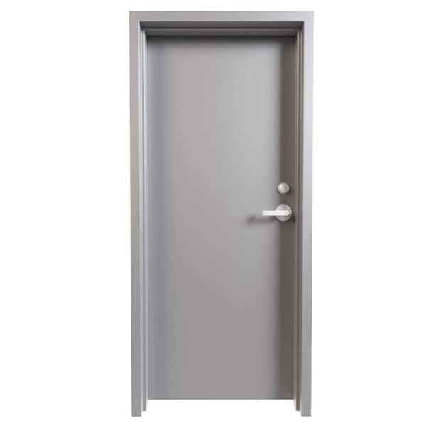 FORTIS DOORS 36 in. x 80 in. Right-Handed Gray Primed Steel Commercial Door Kit with Cyl Lock/Deadbolt and 90 Minute Fire Rating