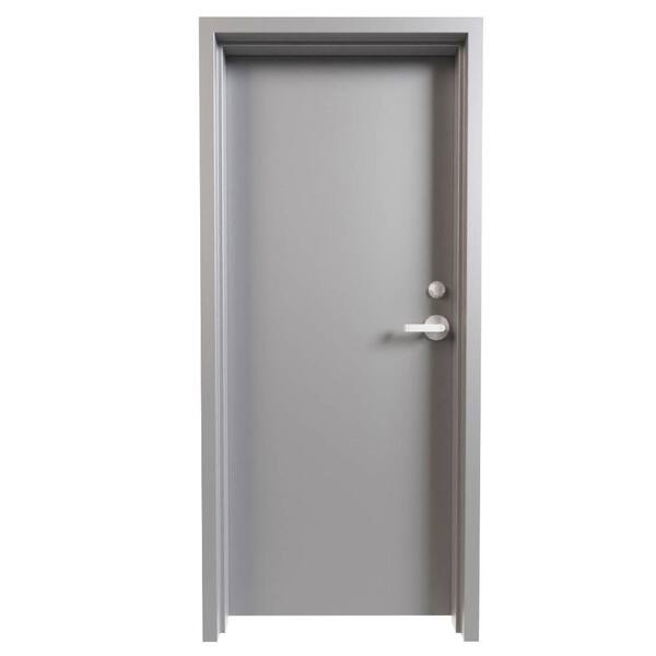 FORTIS DOORS 36 in. x 80 in. Left-Handed Gray Primed Steel Commercial Door Kit with Cyl Lock/Deadbolt and 90 Minute Fire Rating