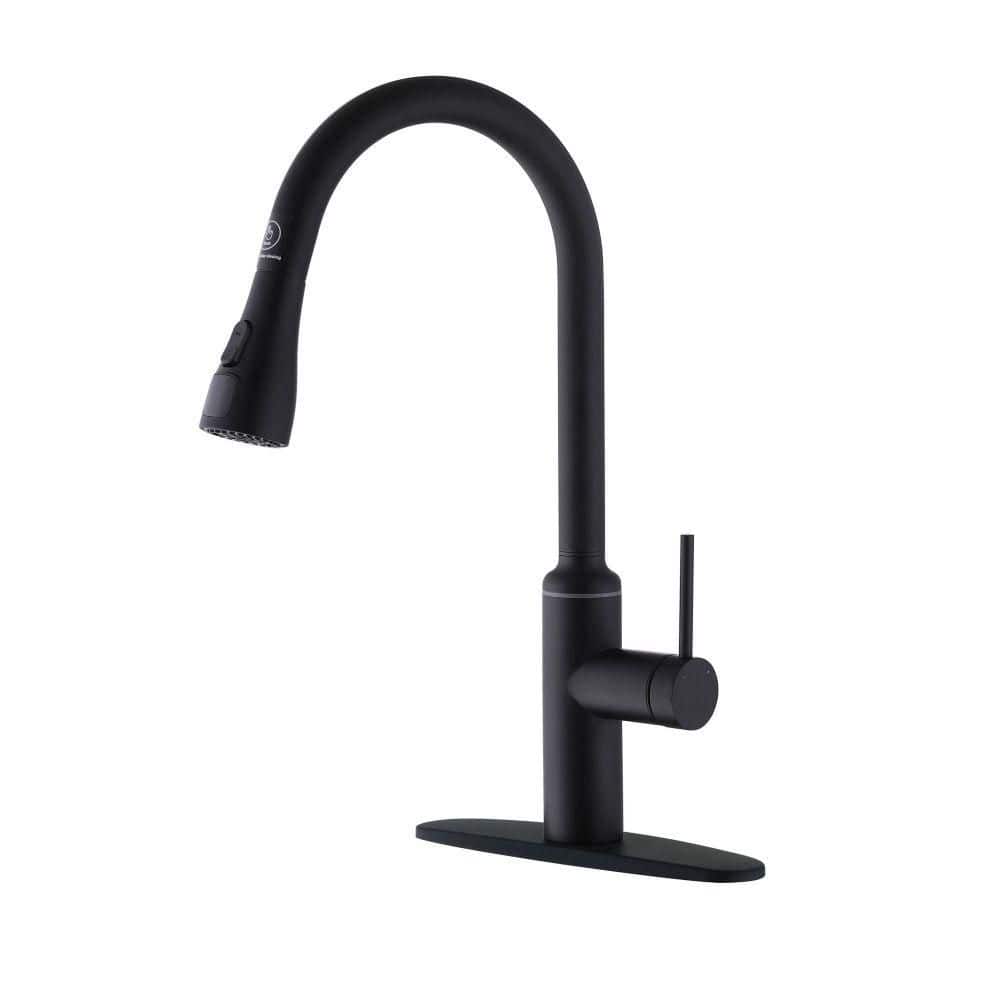 19.69 in. H Single Handle Fixed Kitchen Faucet with Pull Down Sprayer in Matte black price history on PriceWatchPro