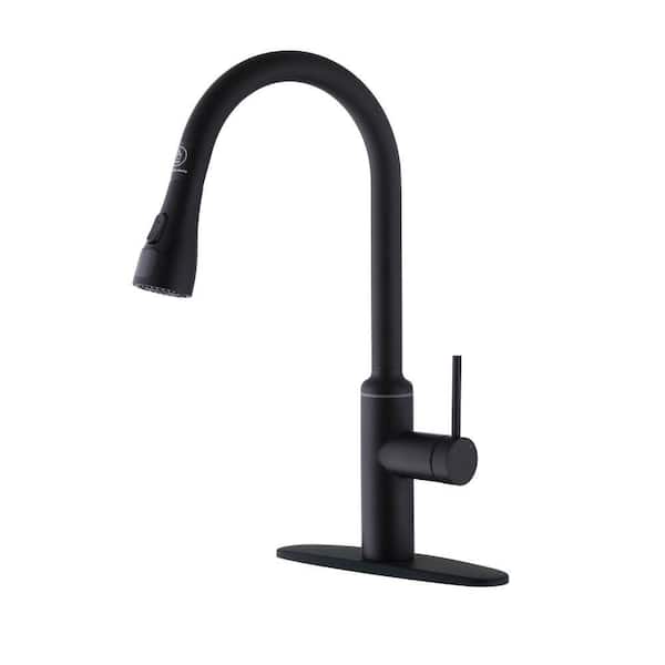 19.69 in. H Single Handle Fixed Kitchen Faucet with Pull Down Sprayer in Matte black