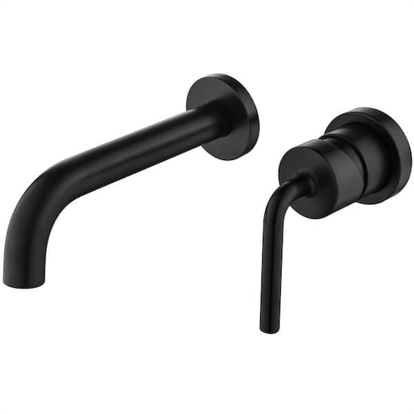 FLG Single Handle Wall Mounted Bathroom Faucet Brass Bathroom Sink Basin Faucets 2 Holes Modern Taps in Matte Black