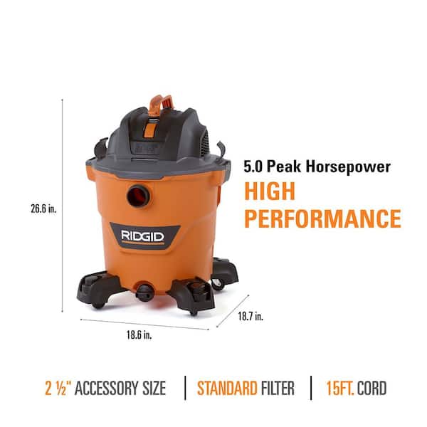 RIDGID - 12 Gal. 5.0 Peak HP NXT Shop Vacuum Wet Dry Vac with General Debris Filter, Locking Hose and Attachments HD1200